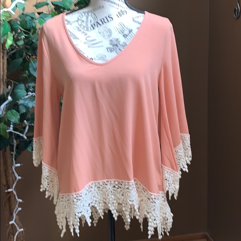 ASTR blouse with crochet on bottom and on sleeves